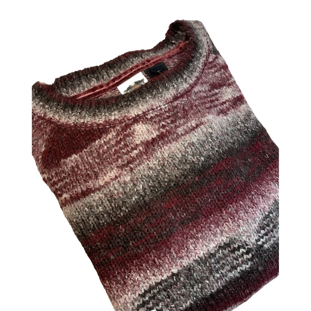 Harley Davidson Logo Sweater Women's L  Maroon Gray Striped Soft Cozy Comfort